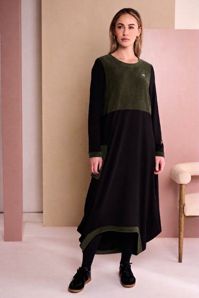 Naya Scoop Hem Dress With Corded Top Army
