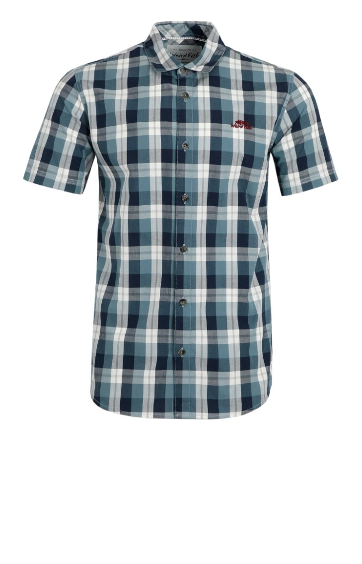 Weird Fish Judd Short Sleeve Check Shirt-Dusty Blue