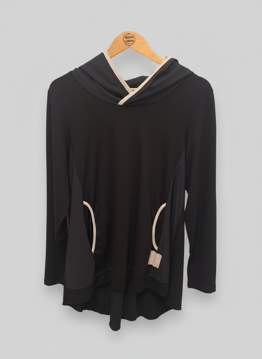 Naya Hooded Top With Contrast Rib Top Taupe