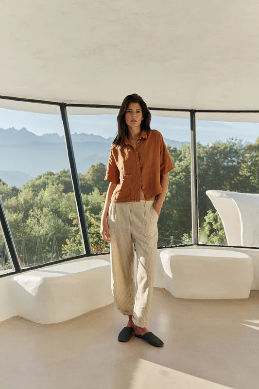 Indi & Cold Pleated Pinstripe Trousers Ecru