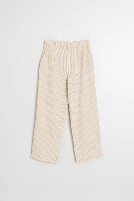 Indi & Cold Pleated Pinstripe Trousers Ecru