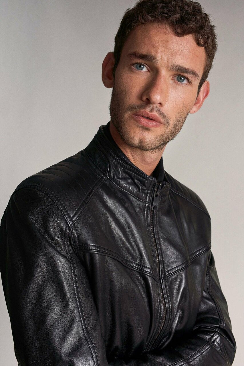 LEATHER BIKER JACKET BLACK