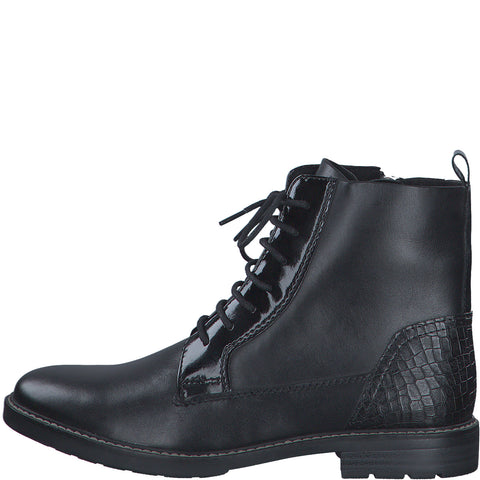Marco Tozzi Lace Up Leather Ankle Boot- Black