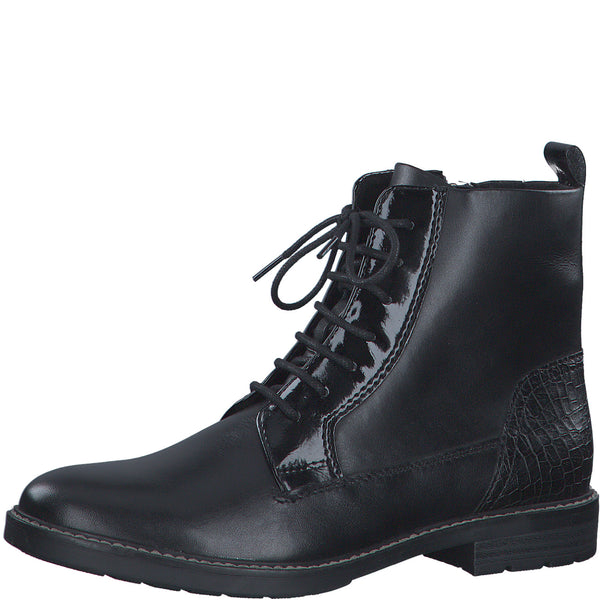 Marco Tozzi Lace Up Leather Ankle Boot- Black