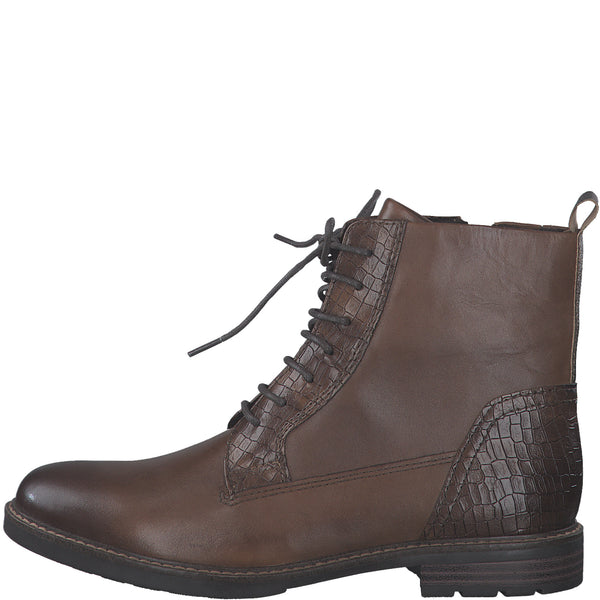 Marco Tozzi Lace Up Leather Ankle Boot- Cognac