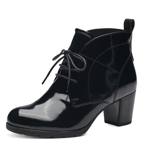 Marco Tozzi Lace Up Ankle Boot-Blk Patent