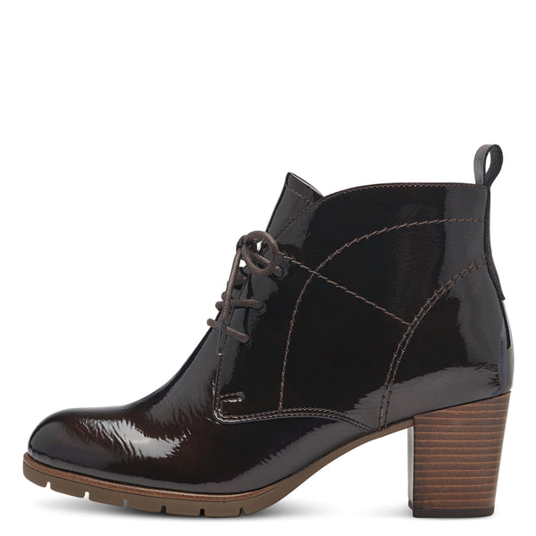 Marco Tozzi Lace Up Ankle Boot-Mocca Patent