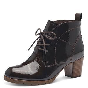 Marco Tozzi Lace Up Ankle Boot-Mocca Patent