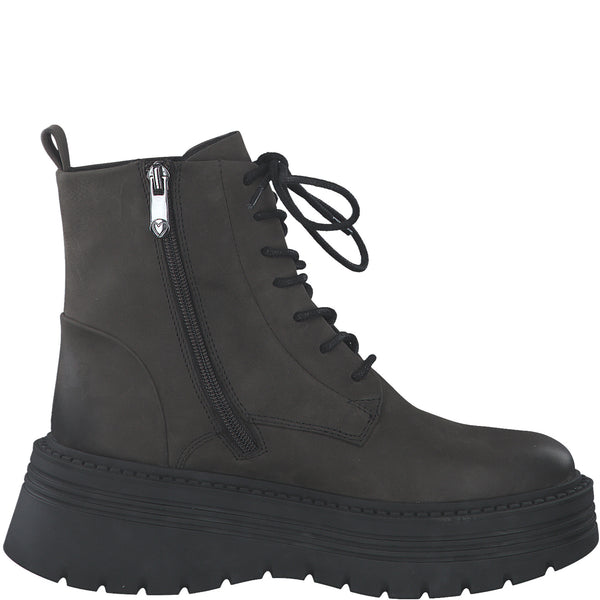 Marco Tozzi Chunky Sole Leather Ankle Boot- Charcoal