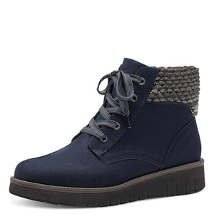 Marco Tozzi Lace Up Wedge Boot- Navy