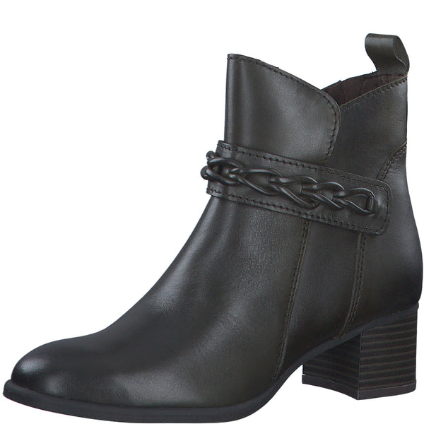 Marco Tozzi Leather Ankle Boots- Olive
