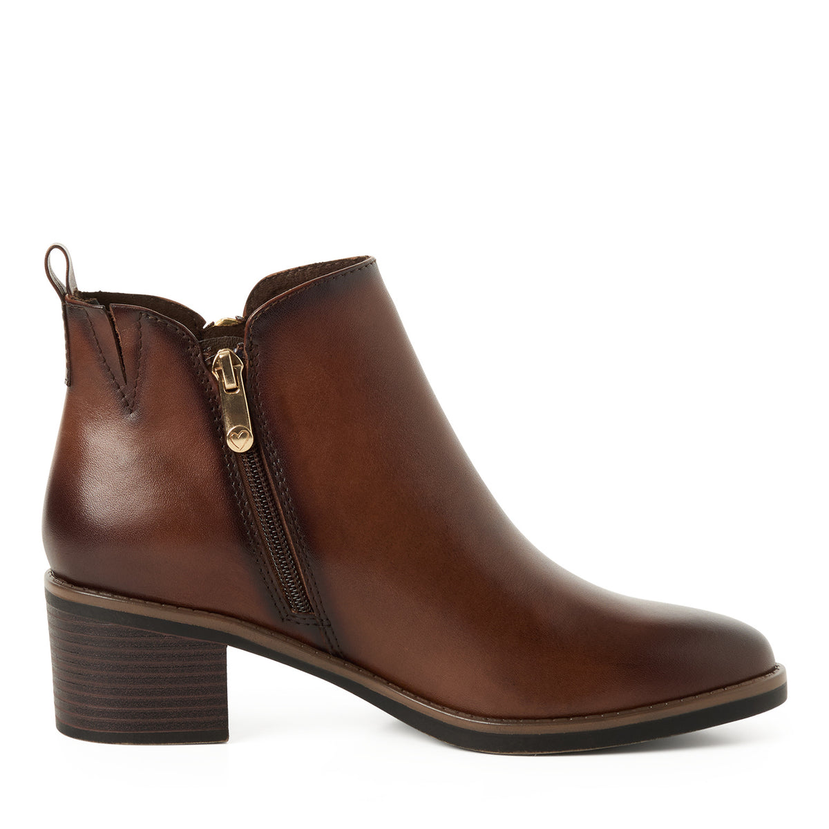 Marco Tozzi Leather Ankle Boot- Cognac