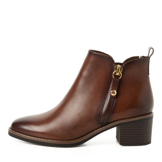 Marco Tozzi Leather Ankle Boot- Cognac
