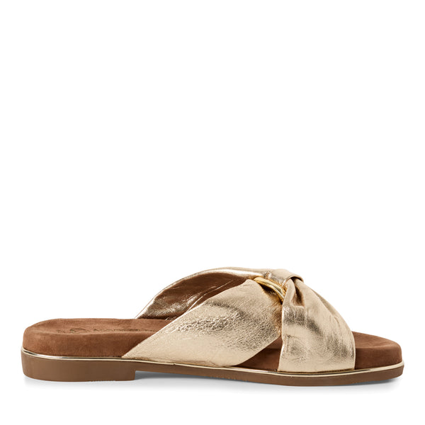 Marco Tozzi Leather Slider Sandal Gold