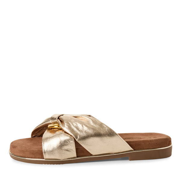Marco Tozzi Leather Slider Sandal Gold