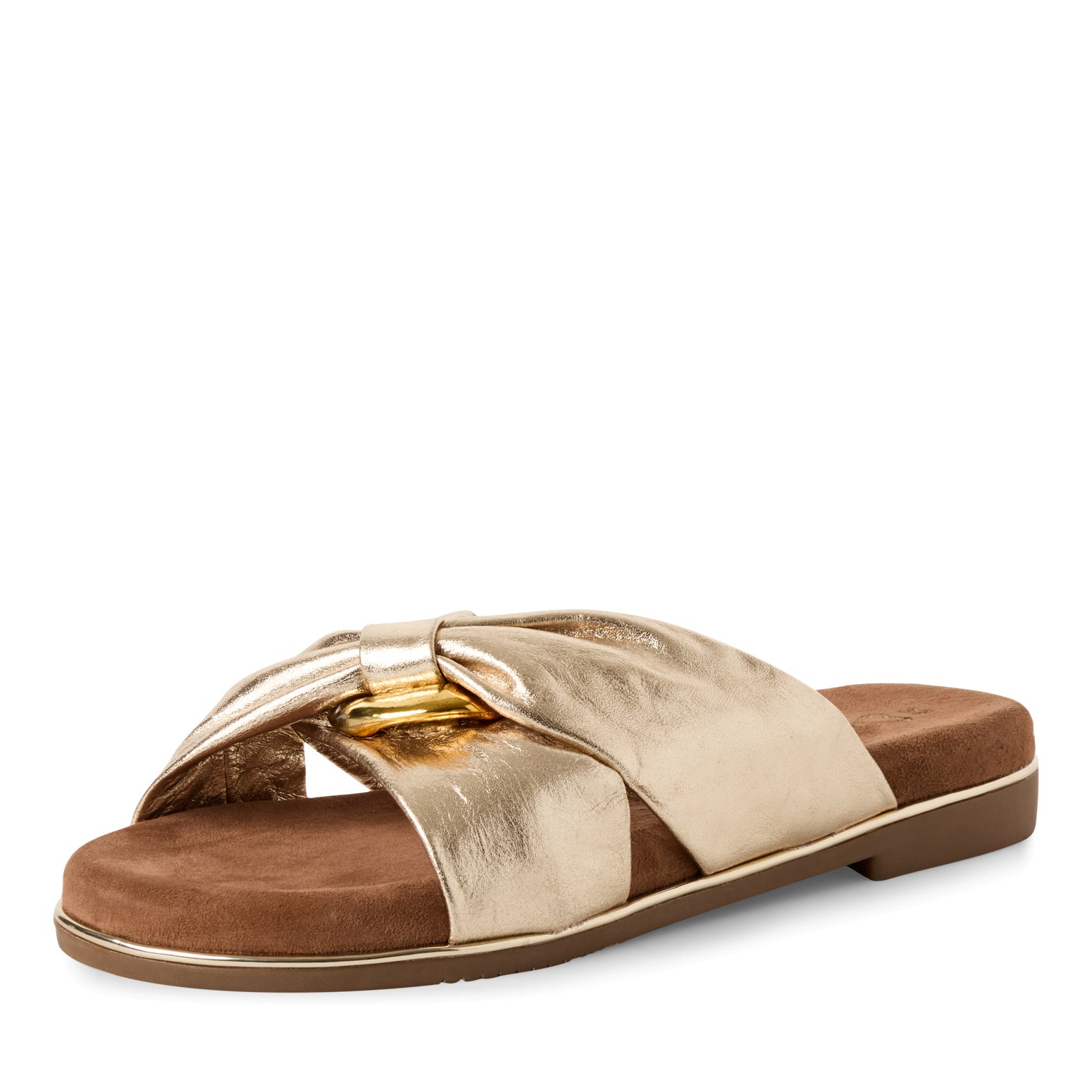 Marco Tozzi Leather Slider Sandal Gold