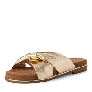 Marco Tozzi Leather Slider Sandal Gold