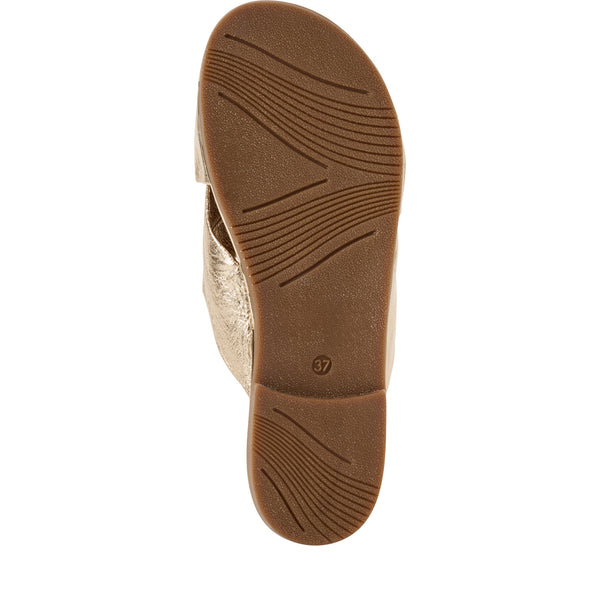 Marco Tozzi Leather Slider Sandal Gold