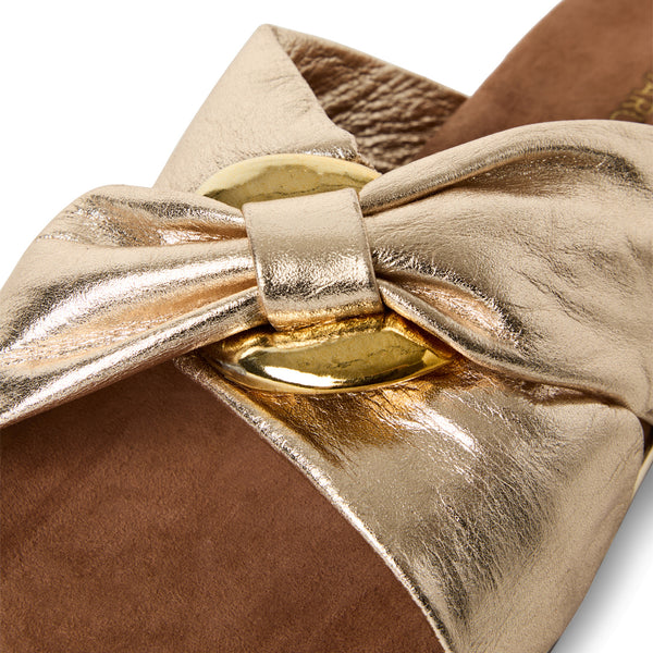 Marco Tozzi Leather Slider Sandal Gold