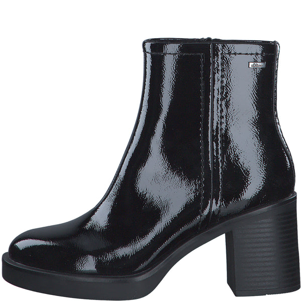 S.Oliver Block Heel Patent Boot-Black