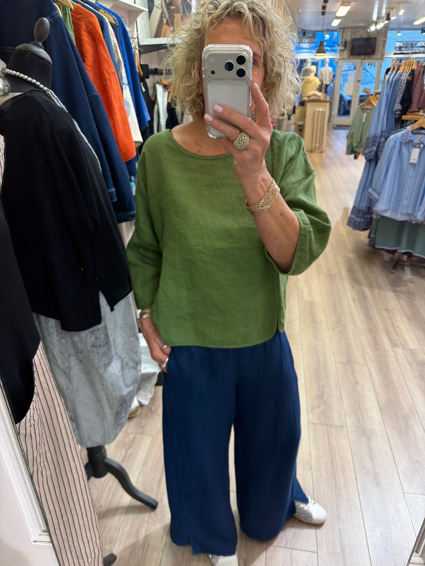 Luukaa Solara Linen Top Green