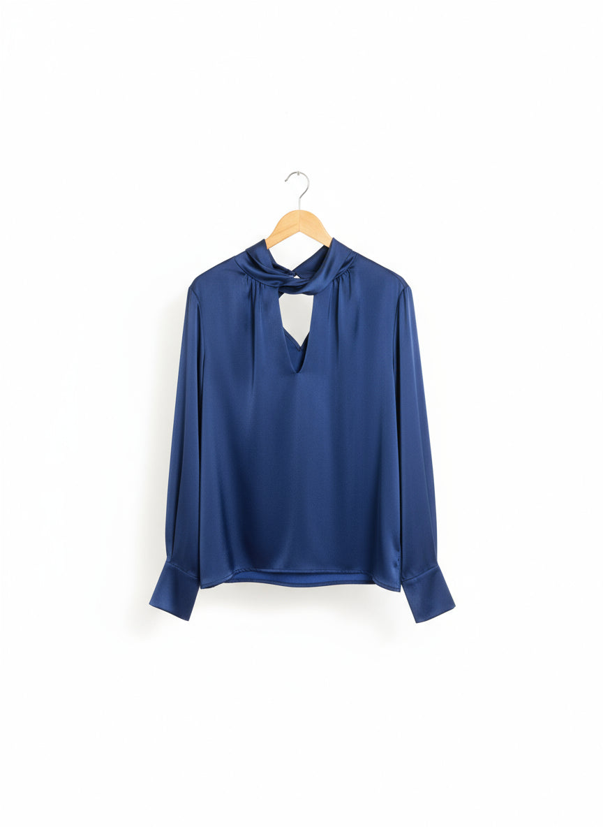 Peruzzi Twist Neck Long Sleeve Top Navy