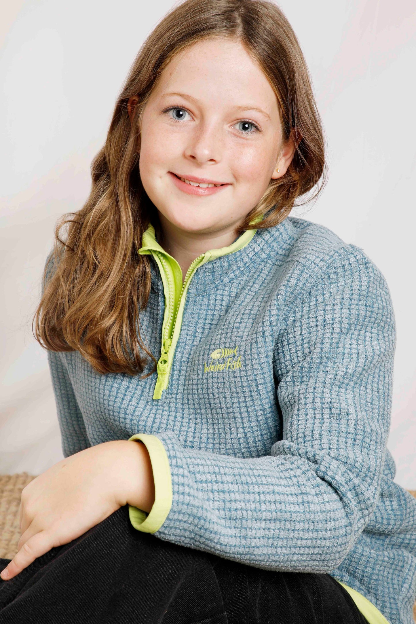 Archie Unisex Kids Eco 1/4 Zip Grid Fleece Blue