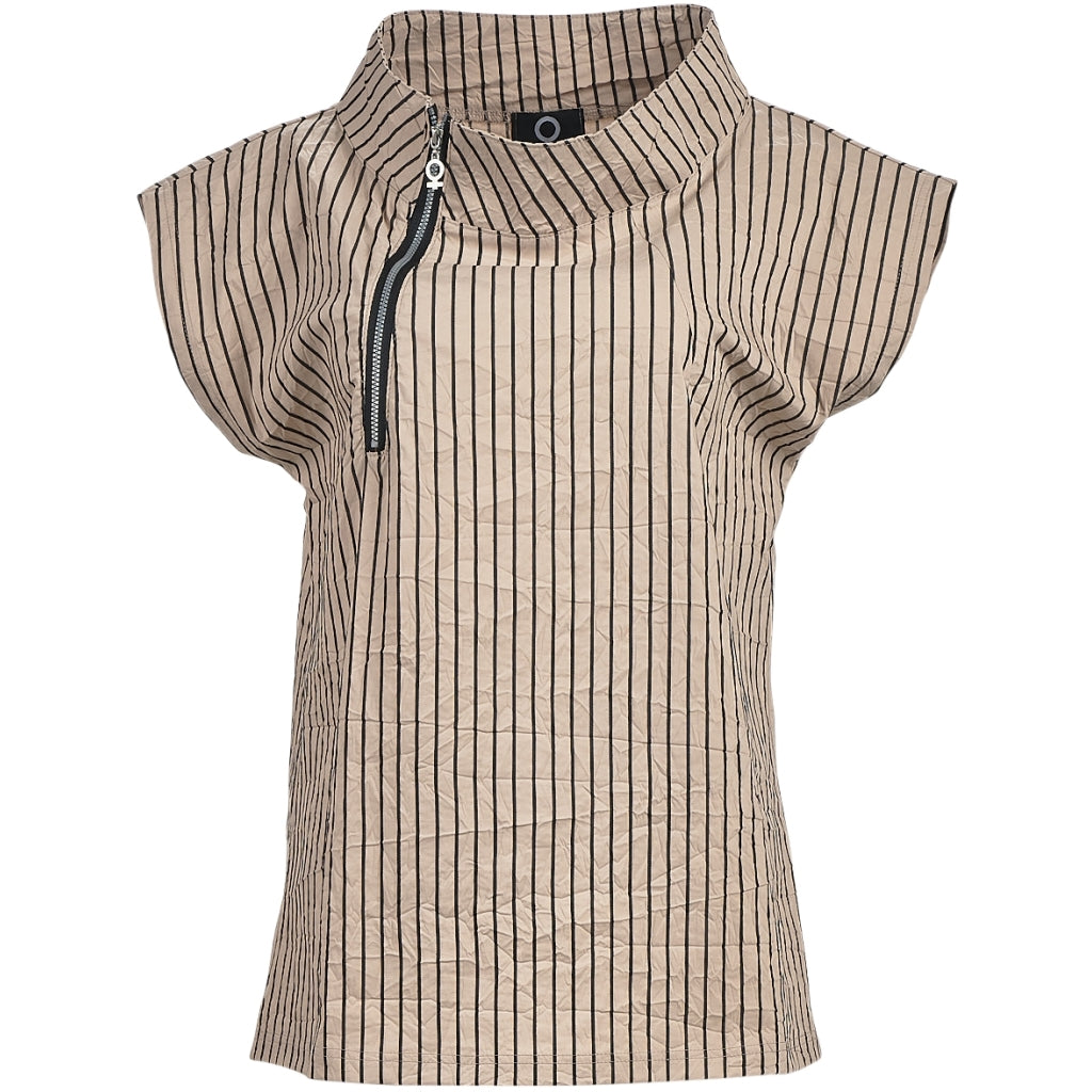 My Soul Crinkle Stripe Zip Top Sand