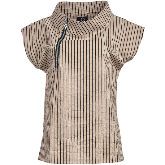My Soul Crinkle Stripe Zip Top Sand