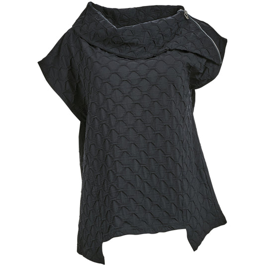 My Soul Bubble Zip Neck Top Black