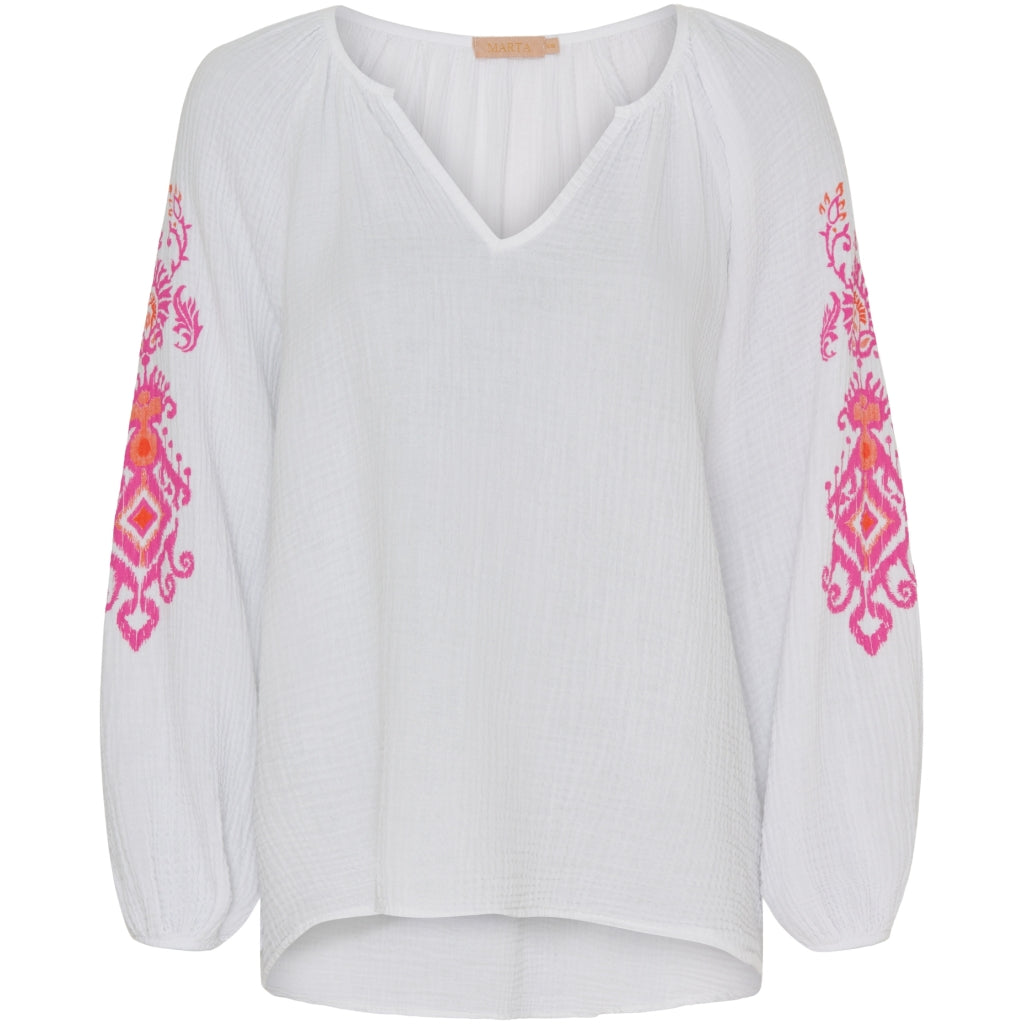 Marta Du Chateau Cotton Blouse White/Fuxia