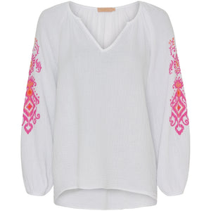 Marta Du Chateau Cotton Blouse White/Fuxia