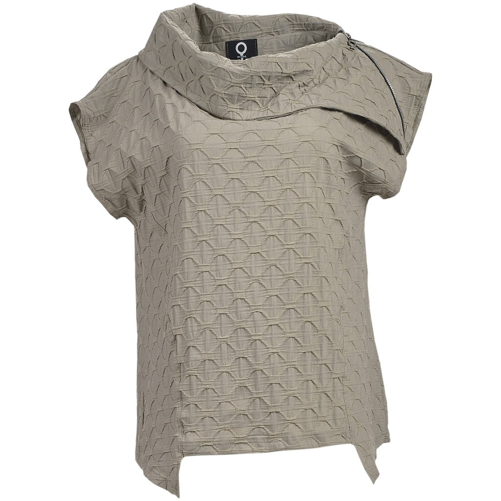 My Soul Bubble Zip Neck Top Khaki