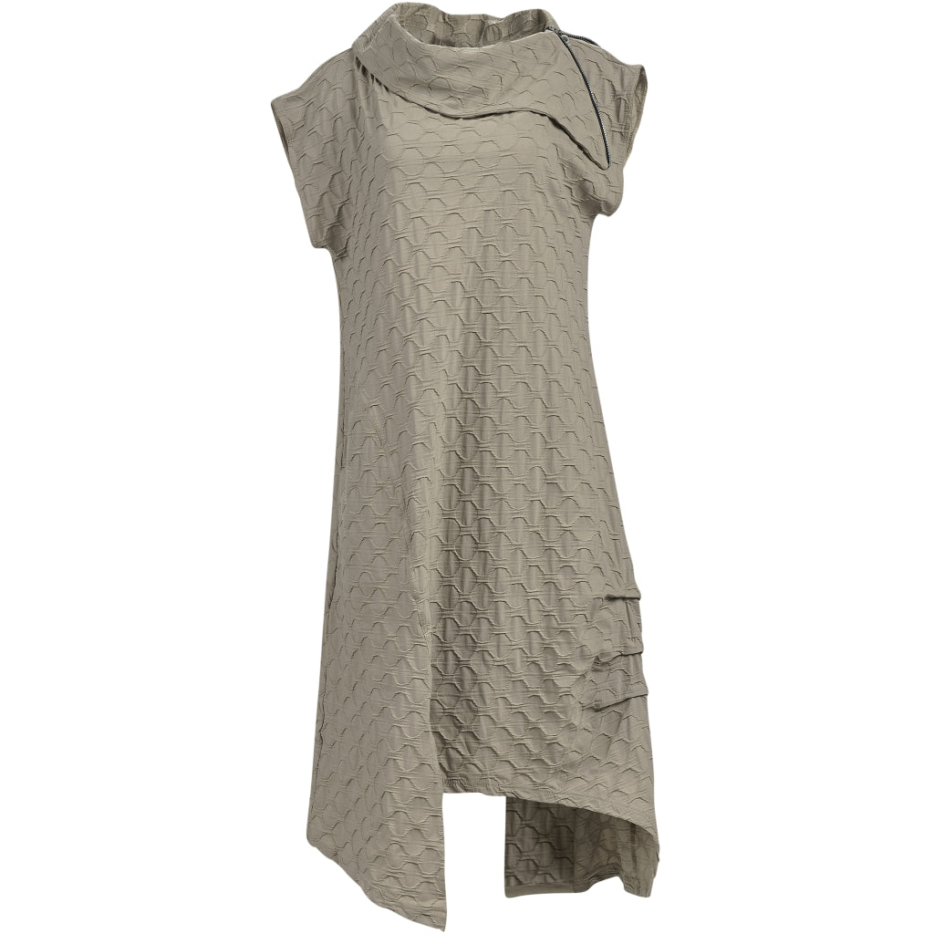 My Soul Bubble Zip Neck Dress Khaki