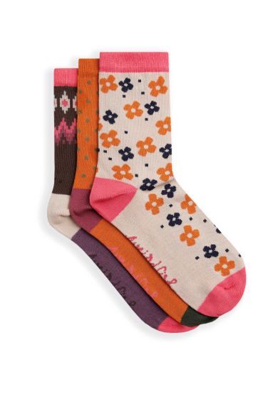 Weird Fish Parade Patterned Socks Brick