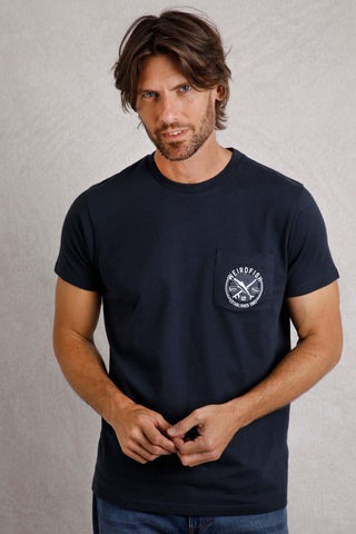 Weird Fish Tidal Organic Cotton Branded Pocket T-Shirt Navy