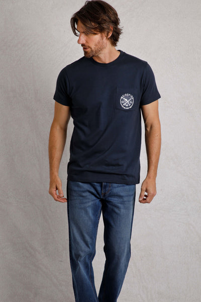 Weird Fish Tidal Organic Cotton Branded Pocket T-Shirt Navy