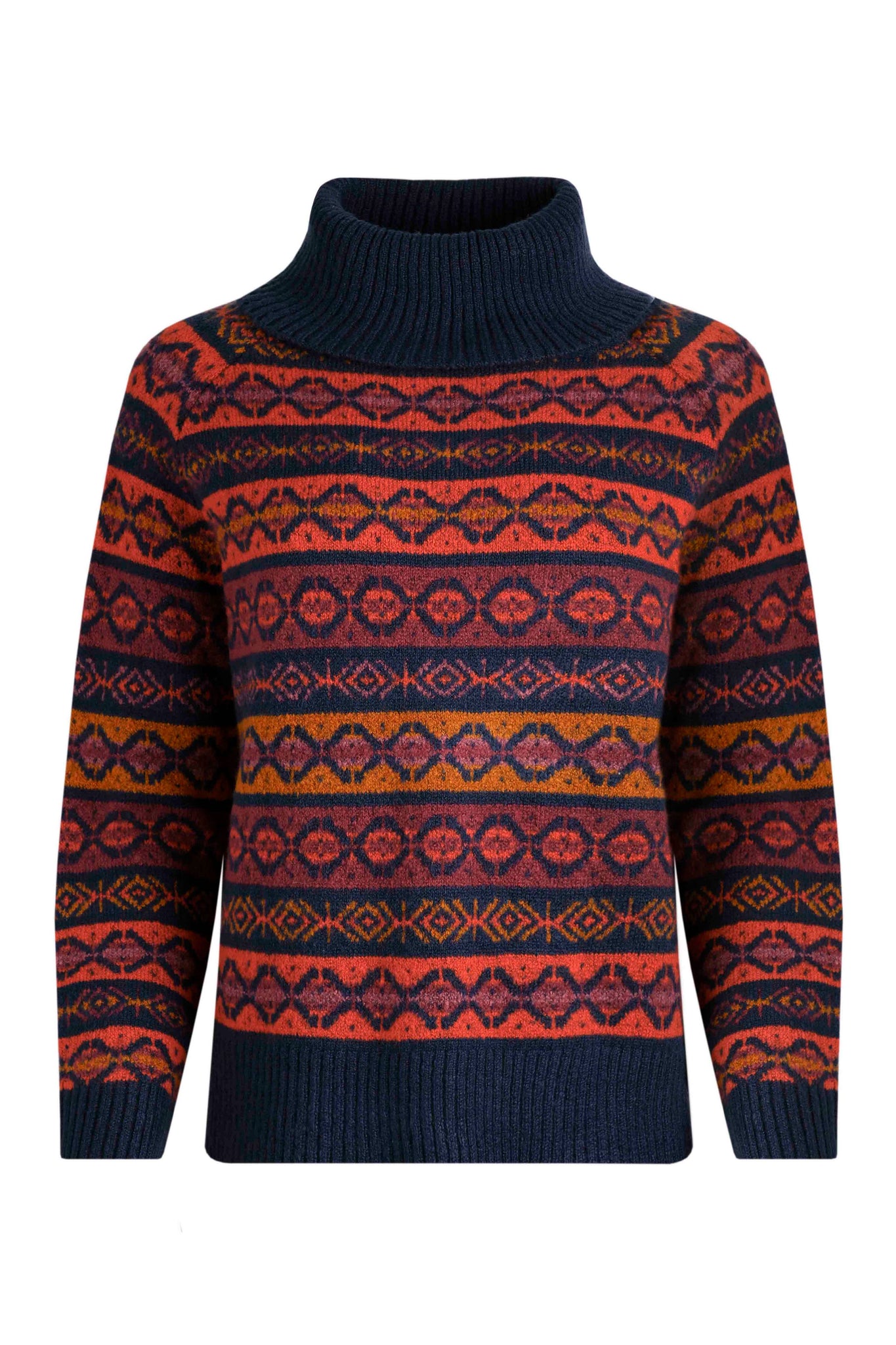 Weird Fish Annecy Eco Fair Isle Roll Neck Jumper Navy