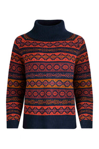 Weird Fish Annecy Eco Fair Isle Roll Neck Jumper Navy