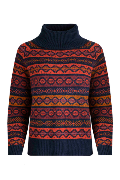 Weird Fish Annecy Eco Fair Isle Roll Neck Jumper Navy