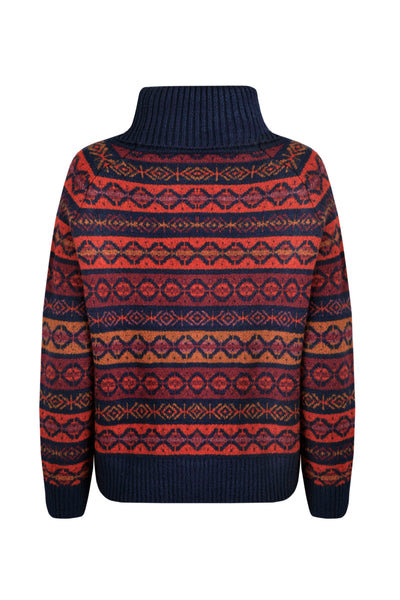 Weird Fish Annecy Eco Fair Isle Roll Neck Jumper Navy