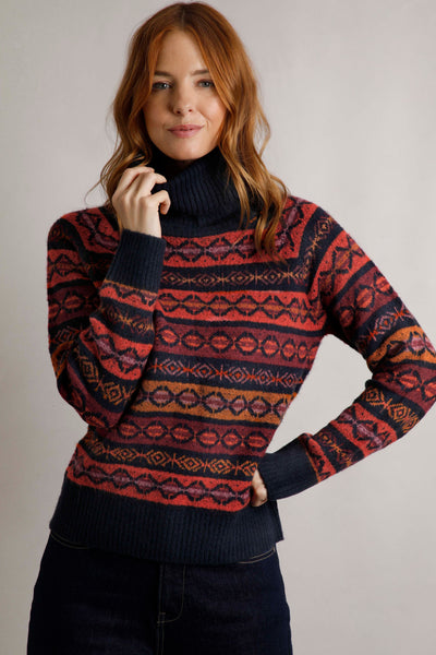 Weird Fish Annecy Eco Fair Isle Roll Neck Jumper Navy