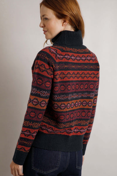 Weird Fish Annecy Eco Fair Isle Roll Neck Jumper Navy