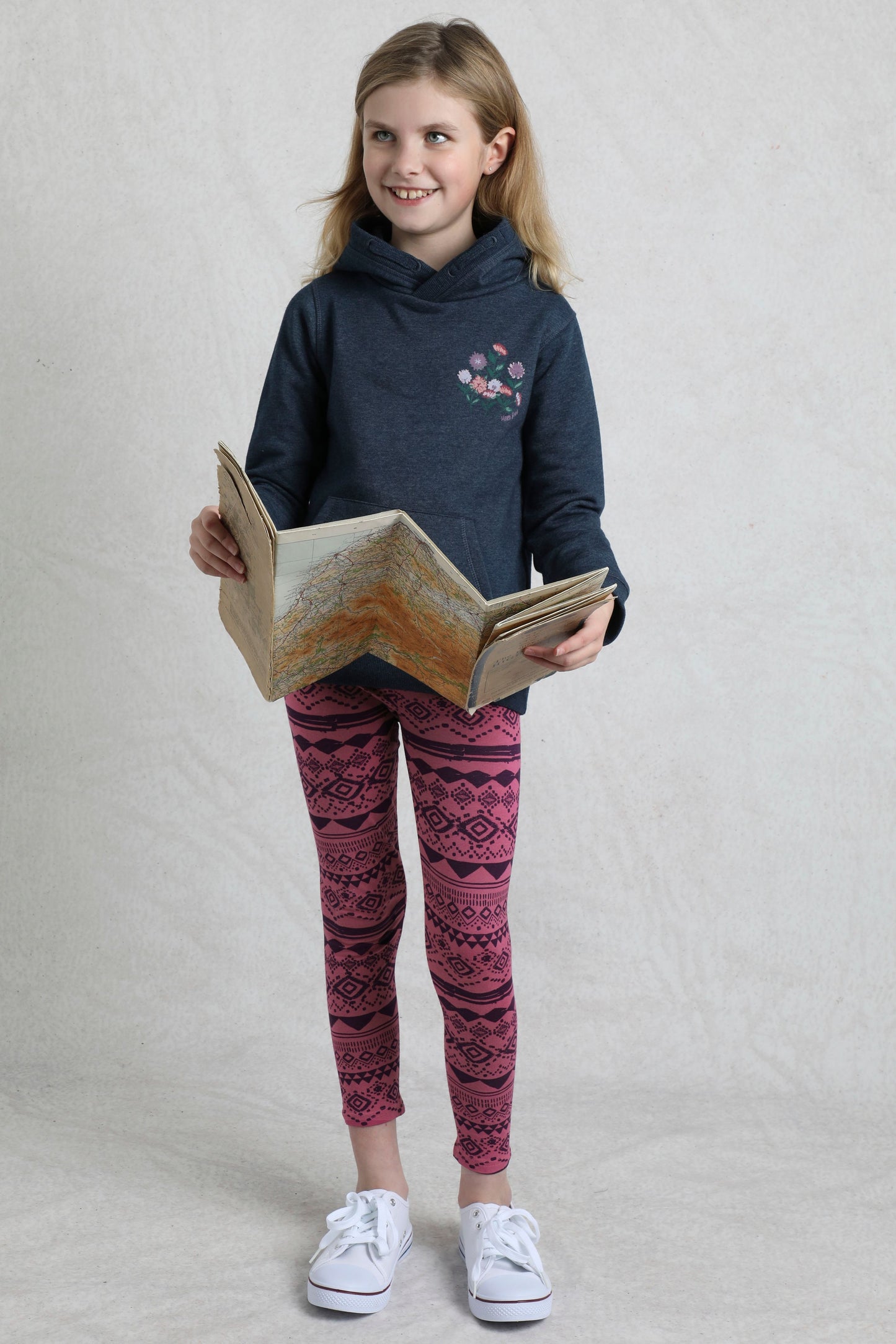 Weird Fish Kids Amber Girls Graphic Hoodie Navy