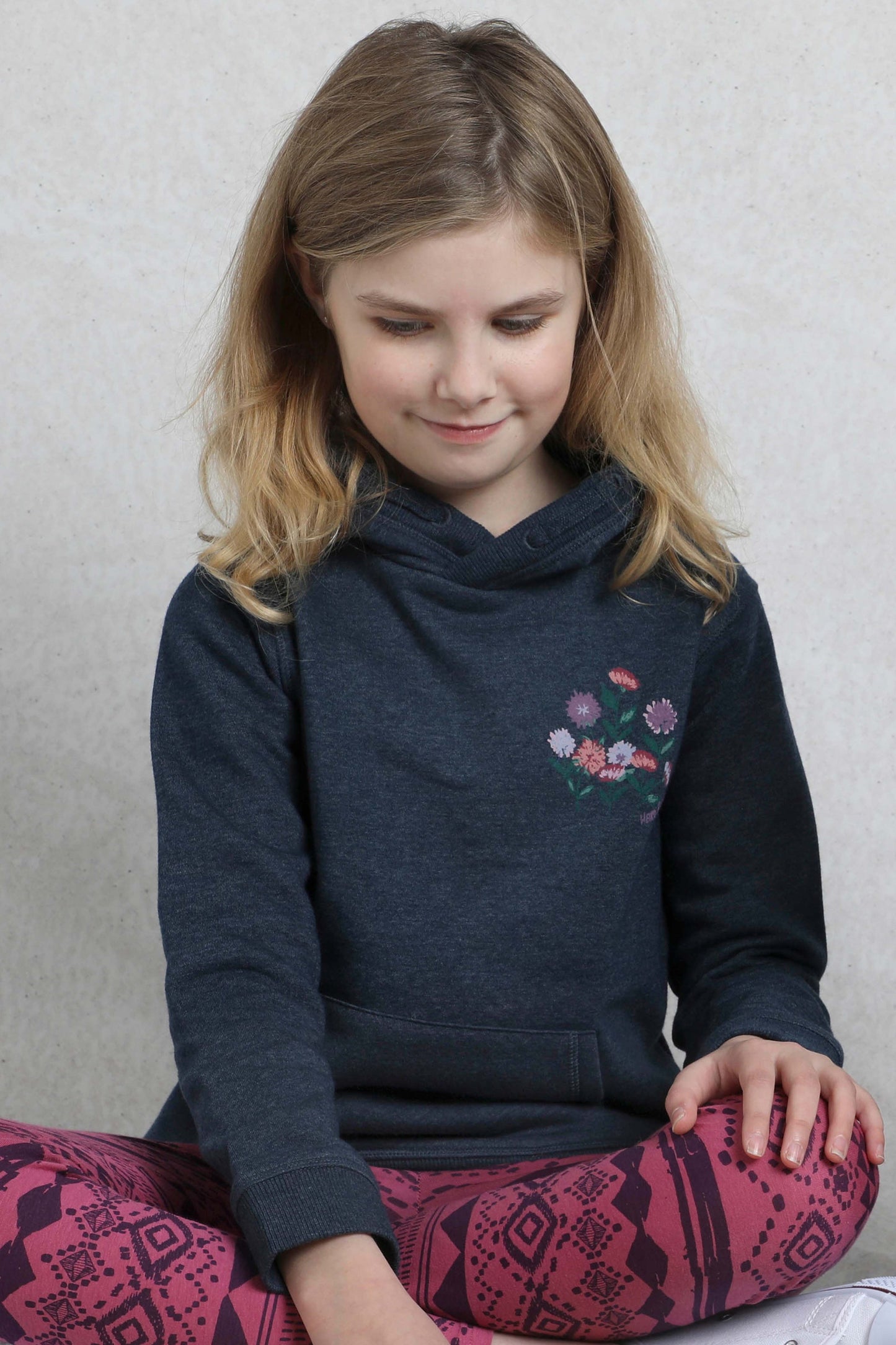 Weird Fish Kids Amber Girls Graphic Hoodie Navy