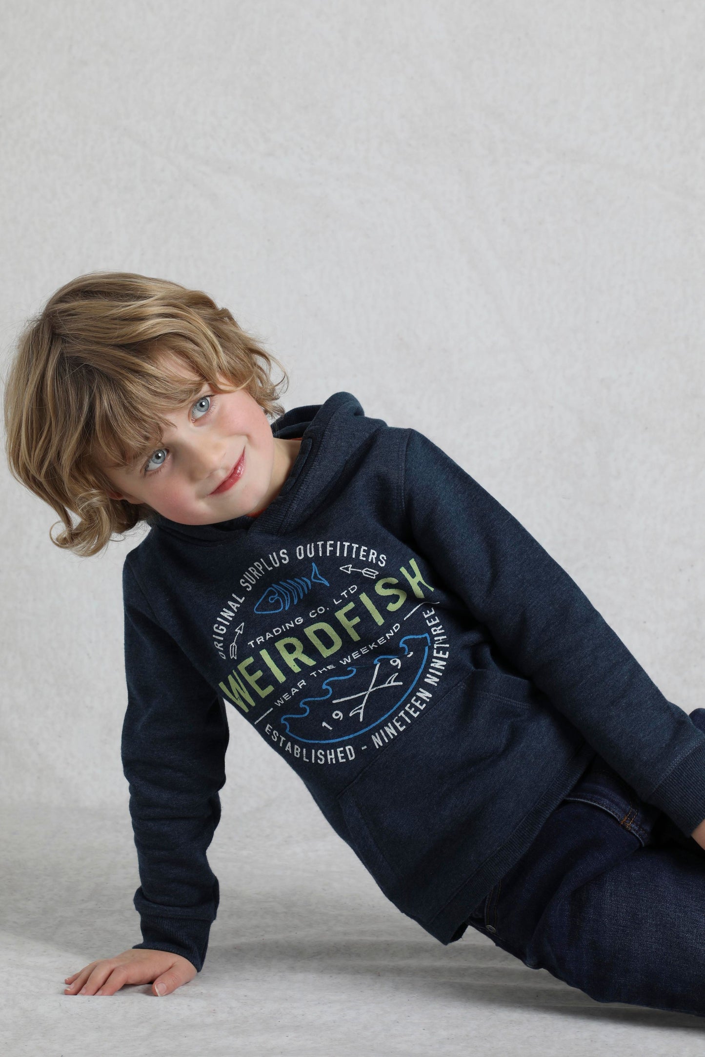 Weird Fish Kids Kelvin Kids Graphic Hoodie Navy