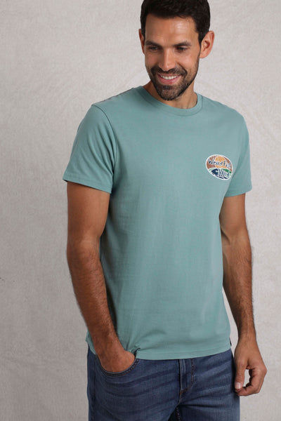 Weird Fish Land and Sea Back Print Graphic T-Shirt Blue