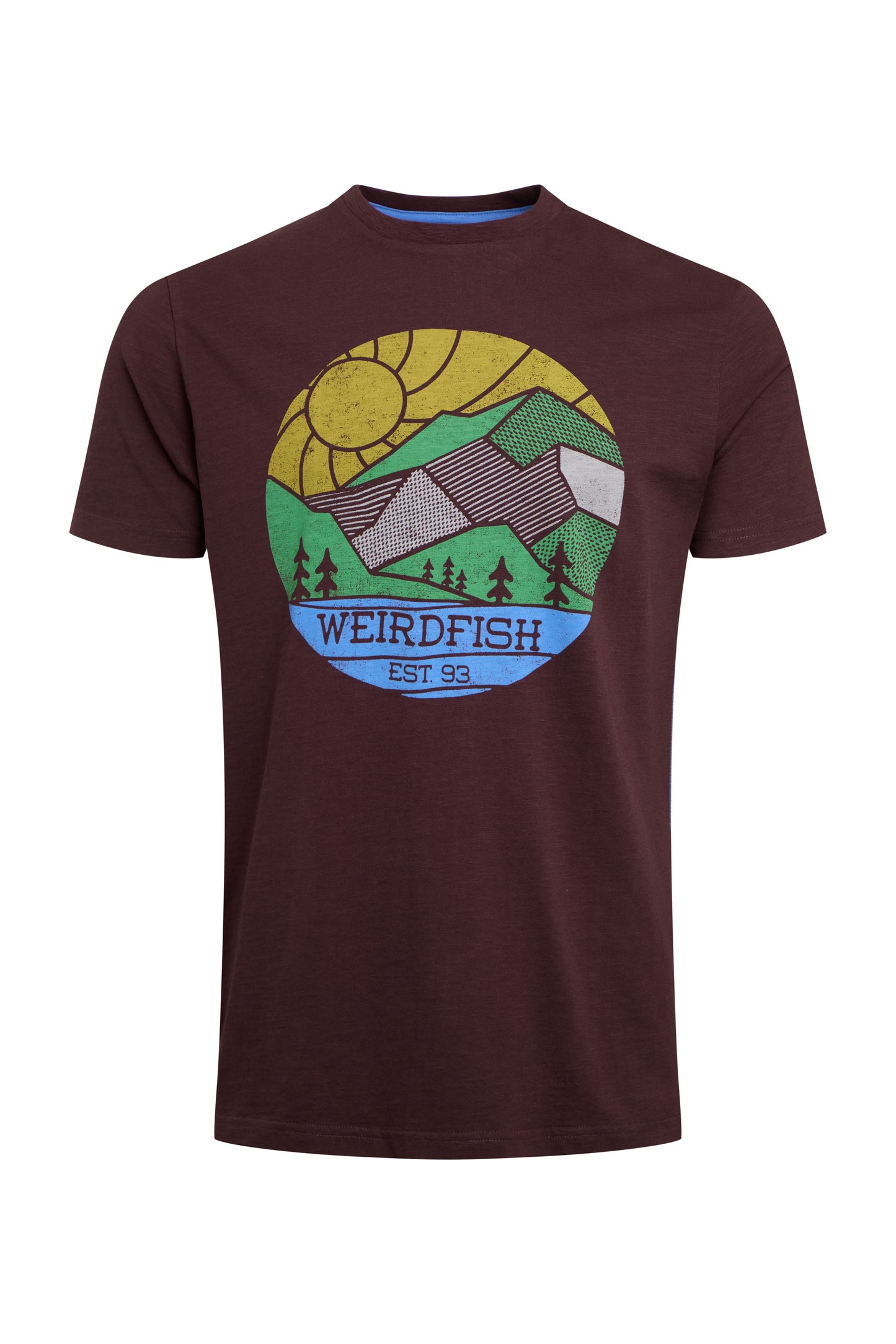 Weird Fish Foothills Organic Cotton Front Print T-Shirt Wine
