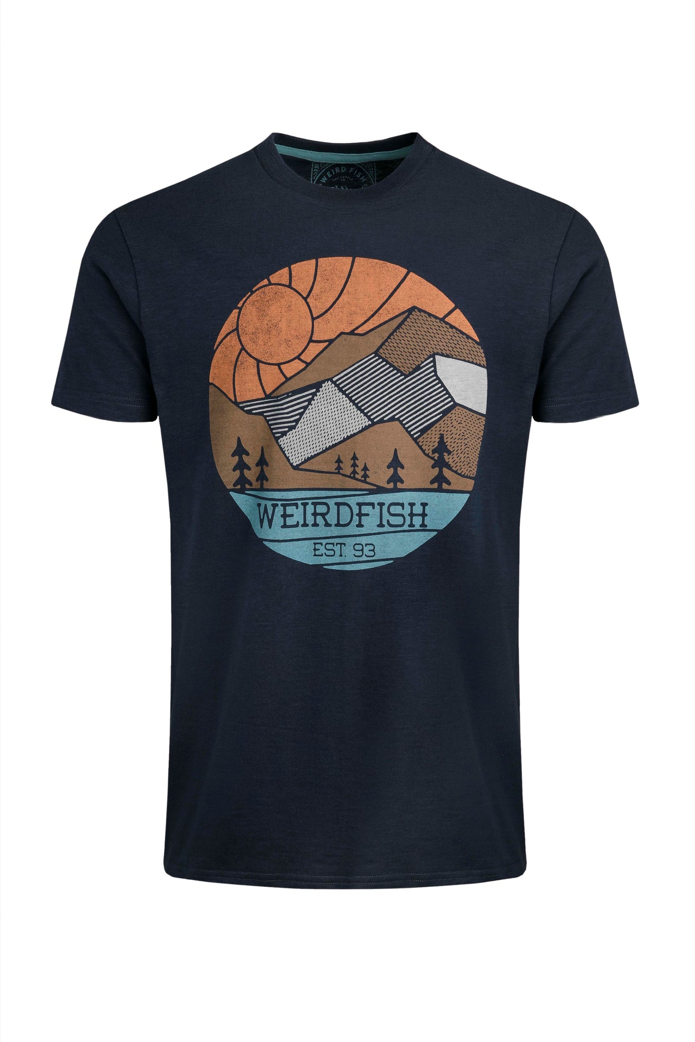 Weird Fish Foothills Organic Cotton Front Print T-Shirt Navy