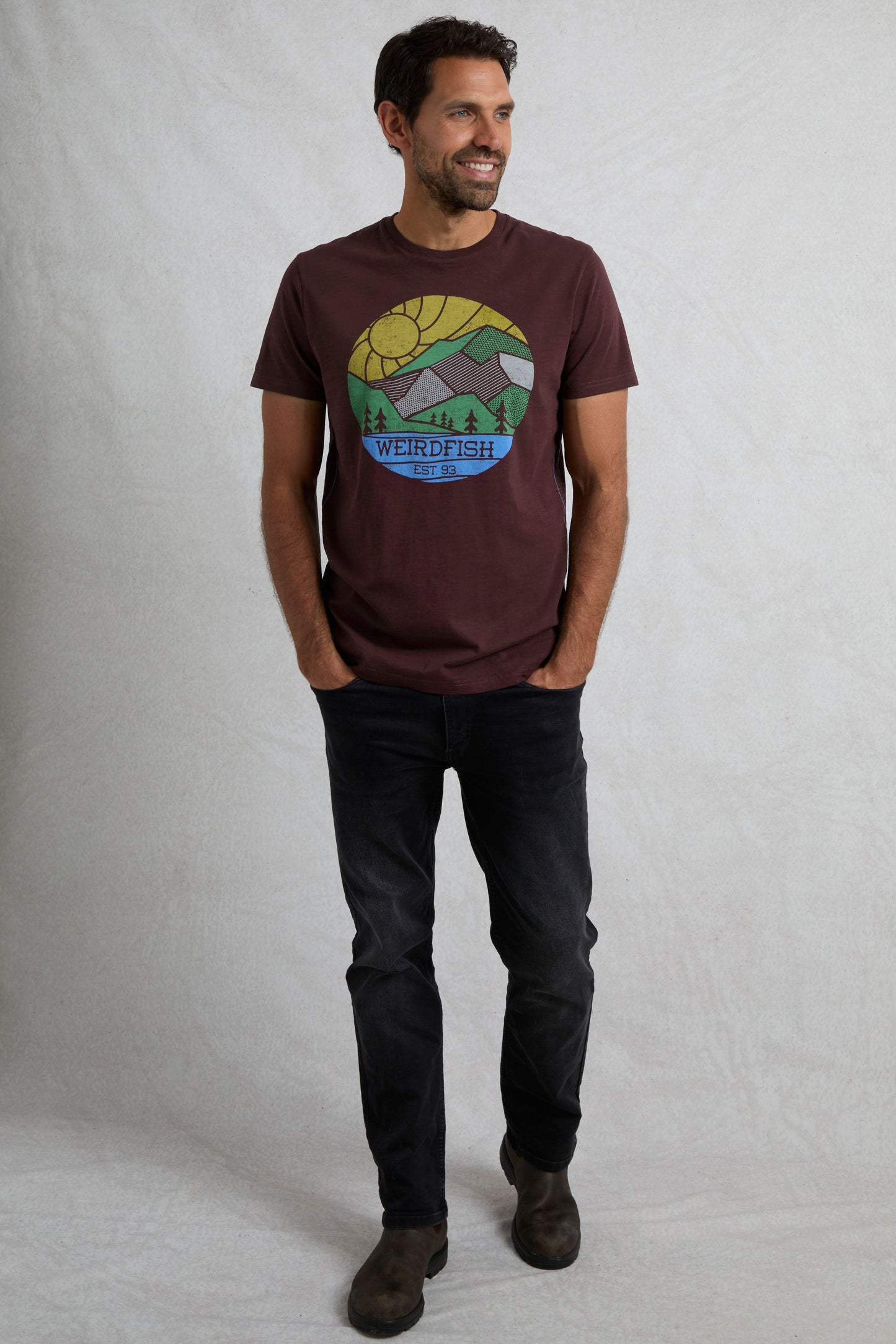 Weird Fish Foothills Organic Cotton Front Print T-Shirt Wine